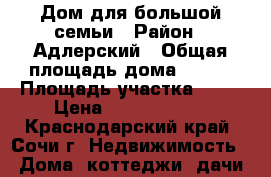 Дом для большой семьи › Район ­ Адлерский › Общая площадь дома ­ 450 › Площадь участка ­ 10 › Цена ­ 13 000 000 - Краснодарский край, Сочи г. Недвижимость » Дома, коттеджи, дачи продажа   